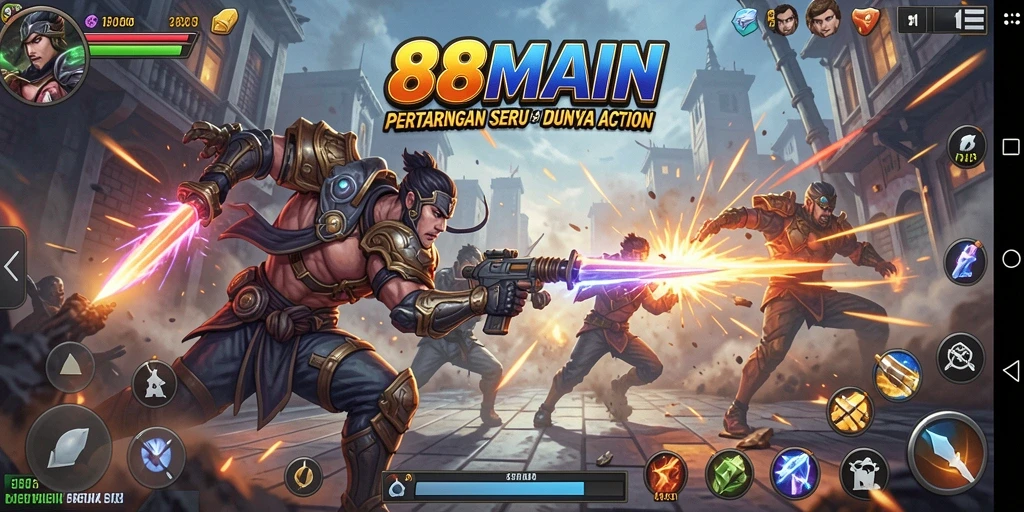 Screenshot gameplay menunjukkan pertarungan seru dan karakter beraksi.