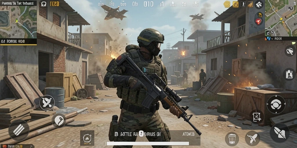 Screenshot ATOM138 menampilkan aksi seru dalam pertempuran Battle Royale.