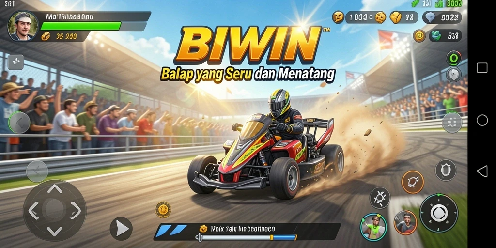 Tampilan gameplay seru dalam balapan yang menegangkan di BIWIN.