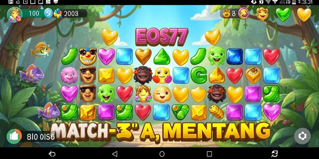 Screenshot gameplay yang menampilkan keseruan mencocokkan objek di EOS77.