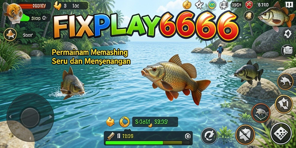 Tampilan gameplay FIXPLAY666 yang menampilkan momen menangkap ikan.