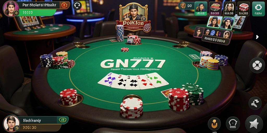 Tampilan menarik gameplay Poker di GN777 yang menegangkan.