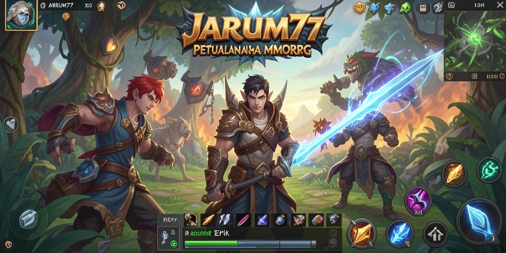 Tangkapan layar utama JARUM77 menampilkan pertarungan epik dalam dunia MMORPG.