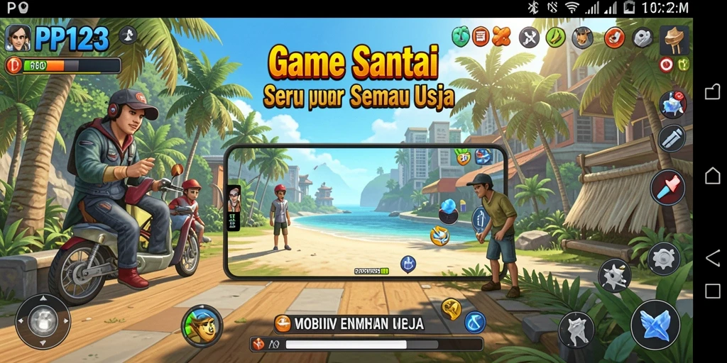 Tangkapan layar gameplay PP123 yang menyenangkan dan penuh warna.